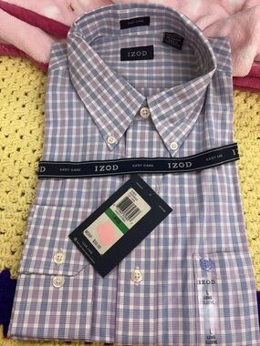Izod easy care plaid long sleeve button up shirt men size large-NWT